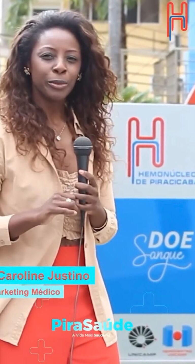 Caroline Justino na captação de conteúdo do projeto PiraSaúde no Hemonúcleo de Piracicaba